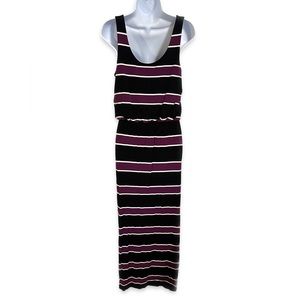 White House Black Market Purple Black & White Striped Maxi Dress | Size M